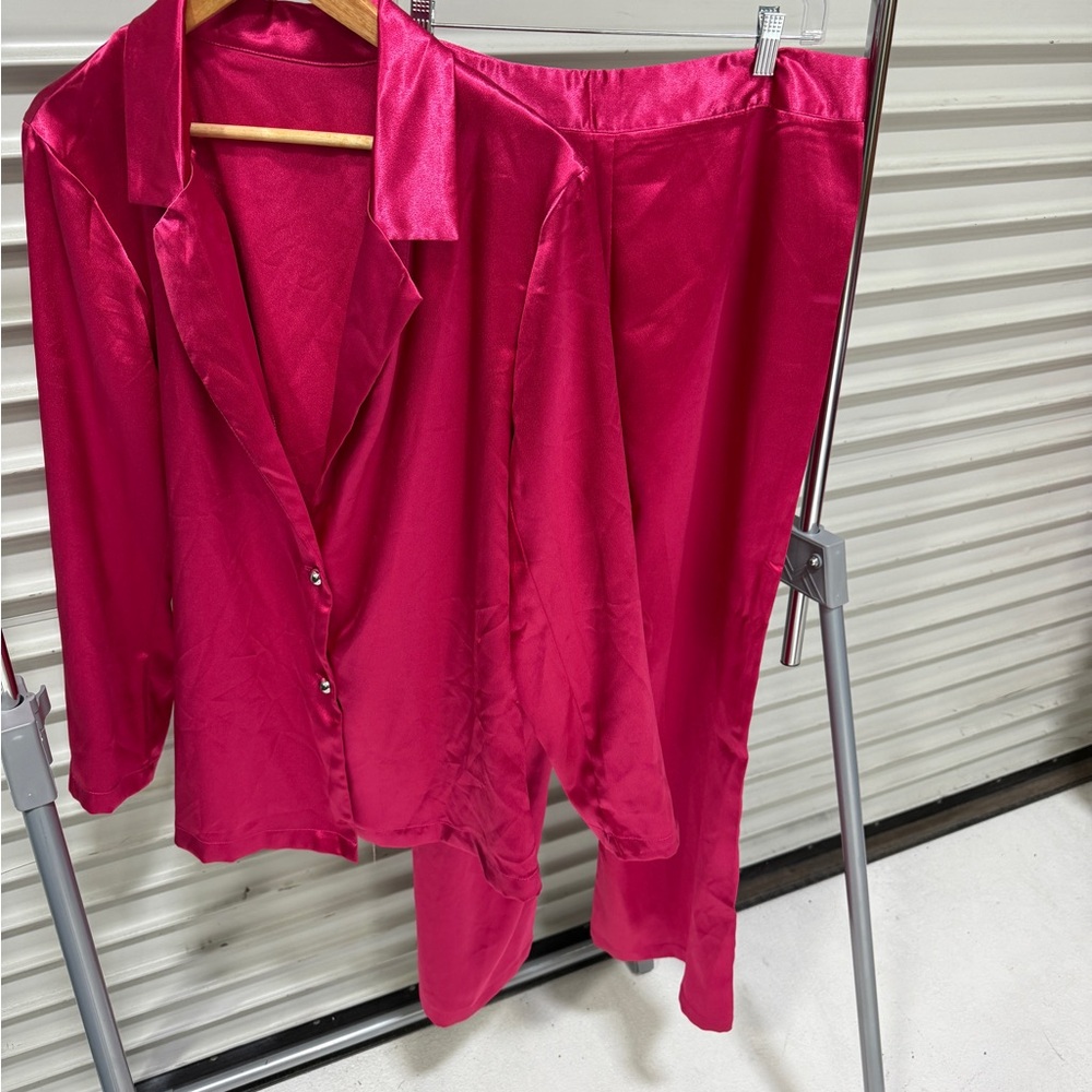 Satin Pink Blazer Suit Set